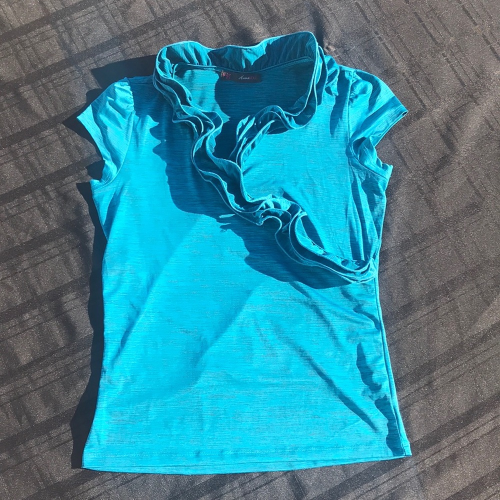 Vibrant blue ruffled blouse